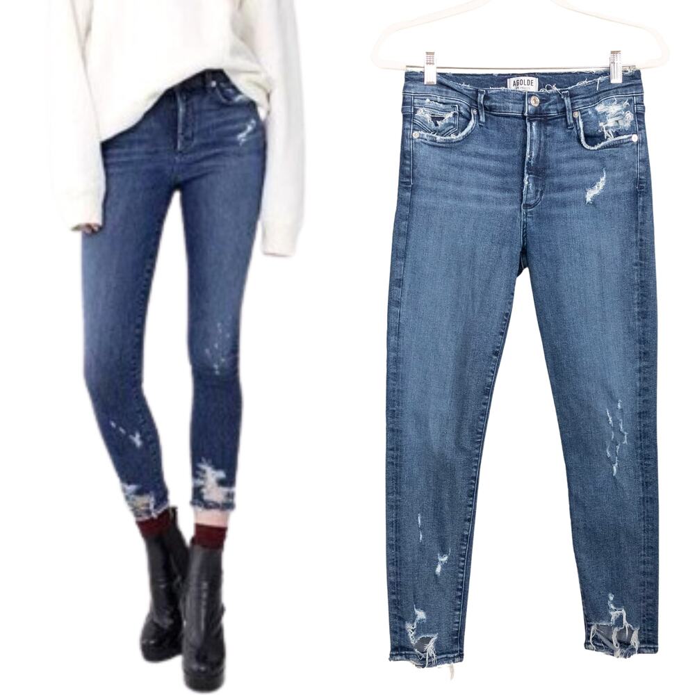 AGOLDE Sophie High Rise Skinny Crop Jeans Distressed Stretch Women's Size 28